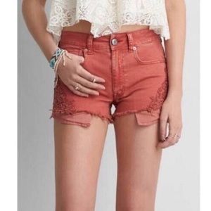 American Eagle Hi Rise Festival floral rust shorts